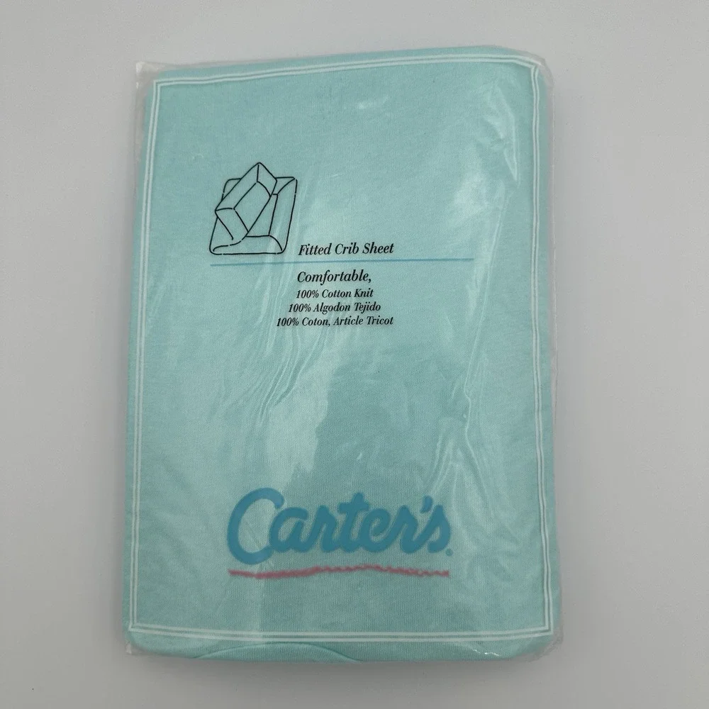 Vintage CARTER'S Fitted Crib Sheet Solid Blue 100% Cotton Knit‎